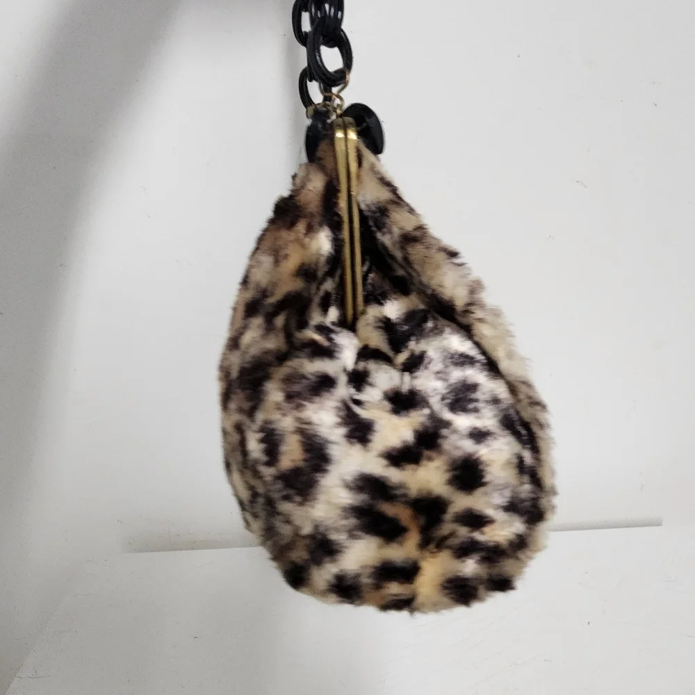 Vintage 1960s Faux Leopard Chain Link Handle Handbag - Picture 5 of 10